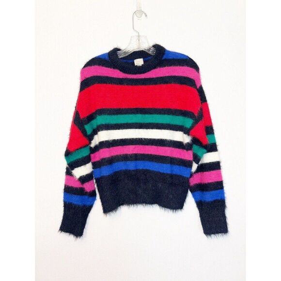 A New Day Long Sleeved Stripe Black Red Pink Green White Sweater XS - Picture 1 of 4